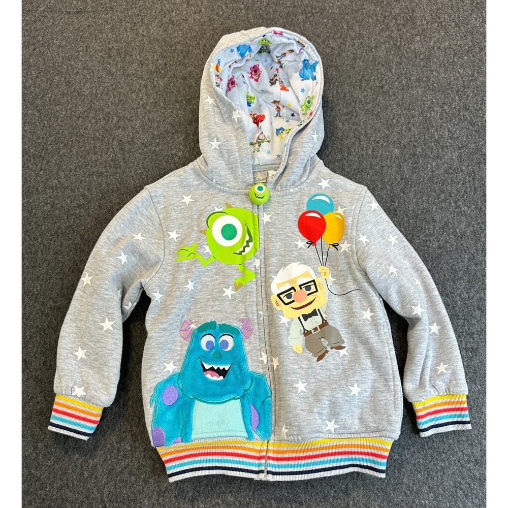 Disney 100 Pixar Monster Up Hoodie Jacket Gray Full Zip Hooded Boy's Size 5 EUC - Picture 16 of 16